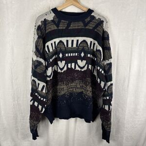 Vintage 90's Design Crew Abstract Print Acrylic Crewneck‎ Sweater Size 1XB